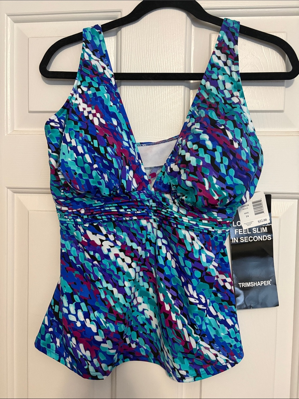 Trimshaper Blue Multi V-Neck Women’s One-Piece Swim Top